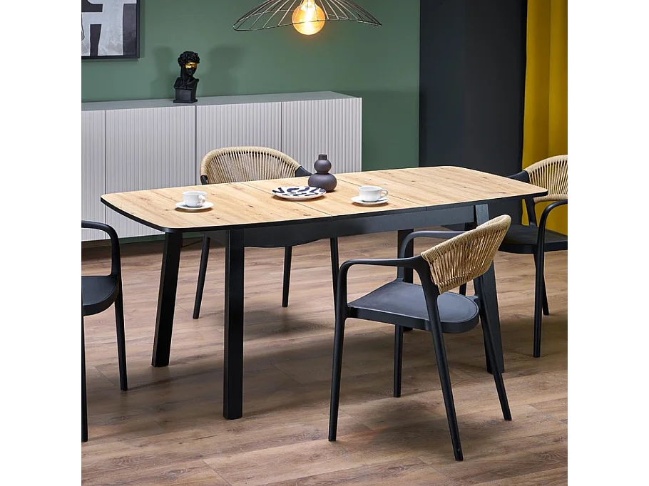 Table à manger rectangulaire extensible avec plateau couleur chêne artisanal JAYCE