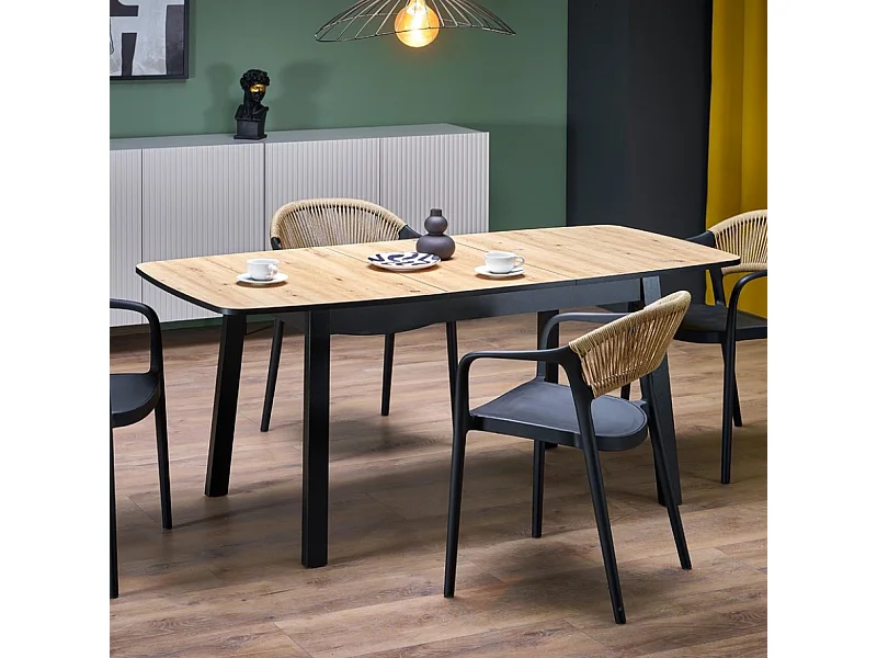 Table à manger rectangulaire extensible avec plateau couleur chêne artisanal JAYCE