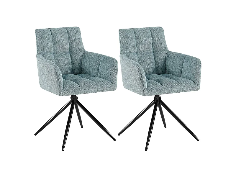 Lot de 2  chaises avec accoudoirs - Tissu - Turquoise - Jonah