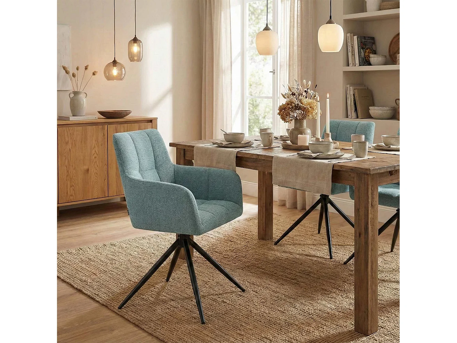 Lot de 2  chaises avec accoudoirs - Tissu - Turquoise - Jonah