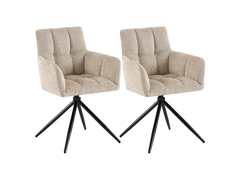 Lot de 2  chaises avec accoudoirs - Tissu - Marron clair - Jonah