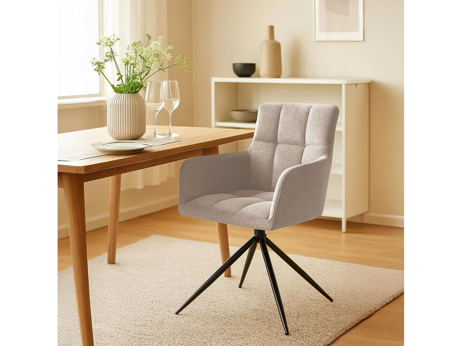 Lot de 2  chaises avec accoudoirs - Tissu - Marron clair - Jonah