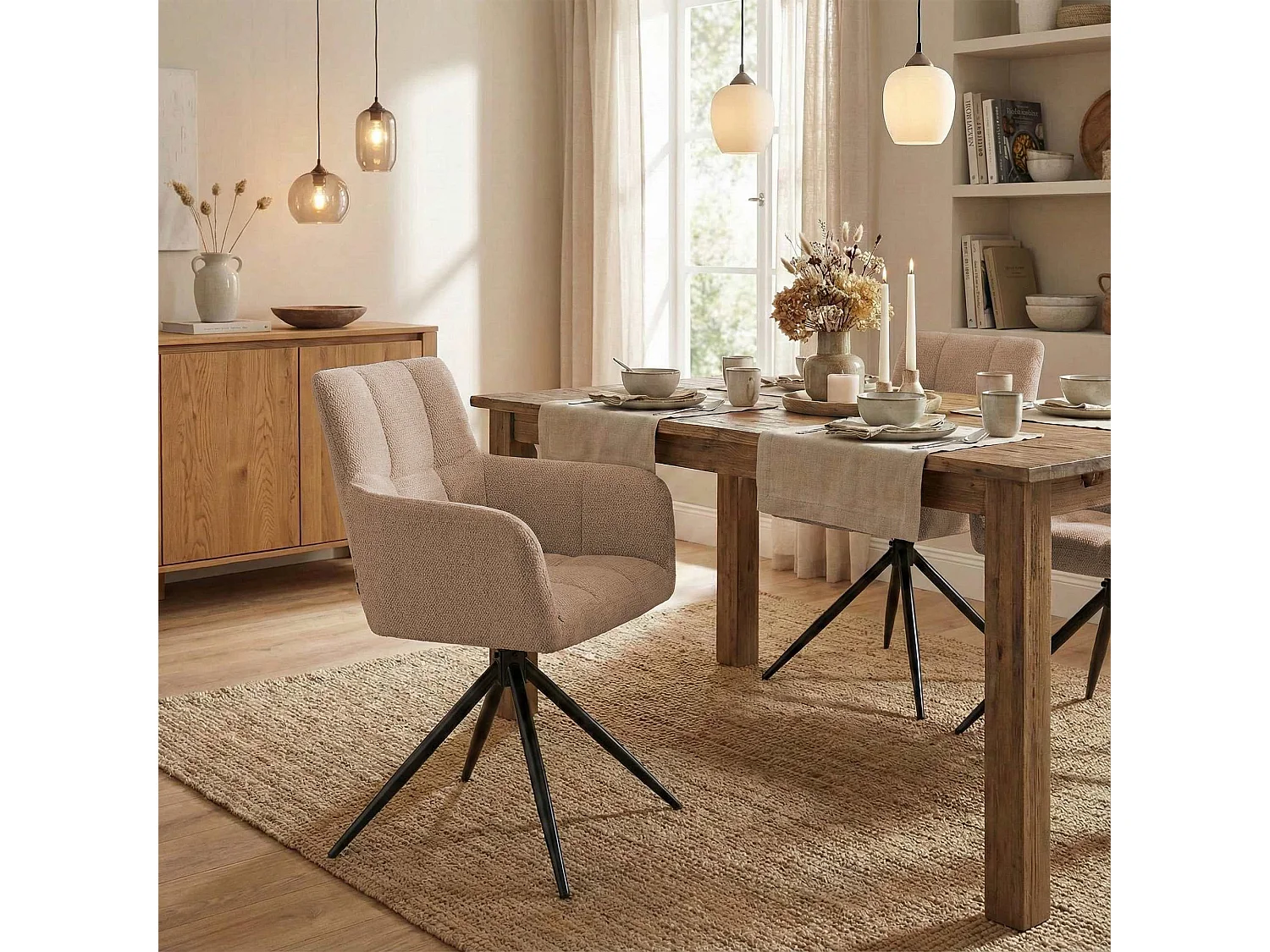 Lot de 2  chaises avec accoudoirs - Tissu - Marron clair - Jonah