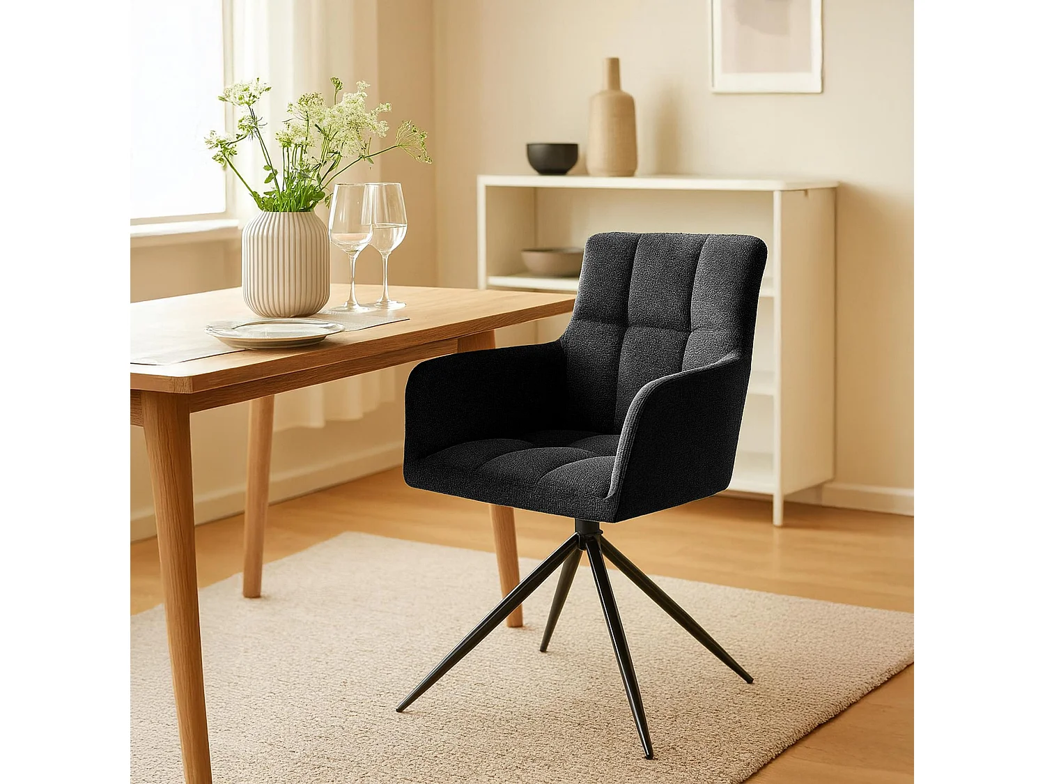 Lot de 2  chaises avec accoudoirs - Tissu - Noir - Jonah