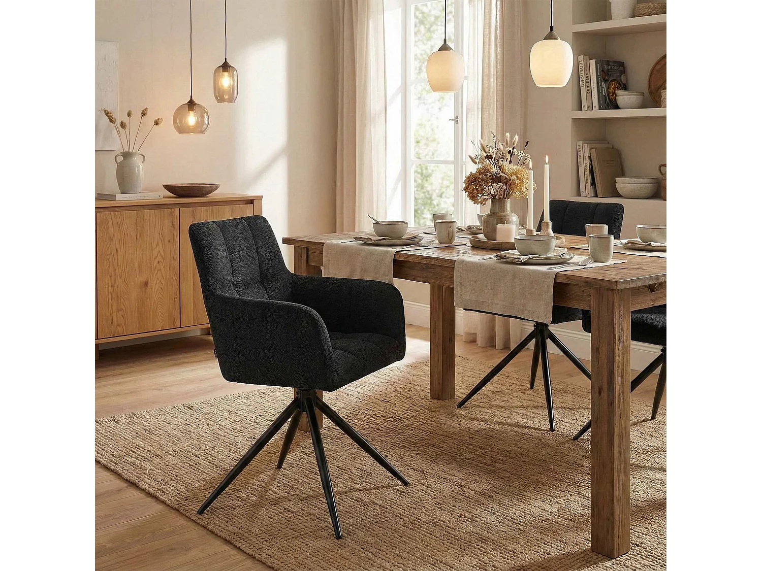 Lot de 2  chaises avec accoudoirs - Tissu - Noir - Jonah