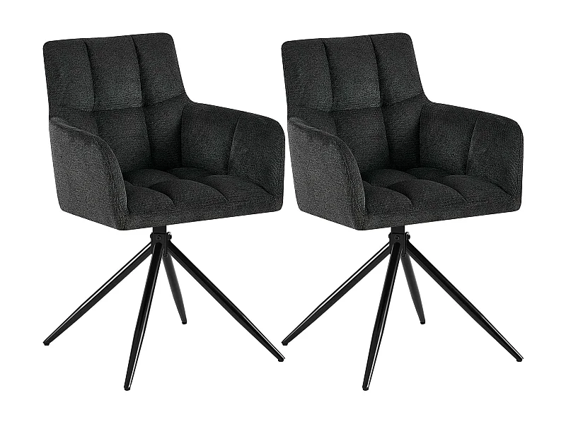Lot de 2  chaises avec accoudoirs - Tissu - Noir - Jonah