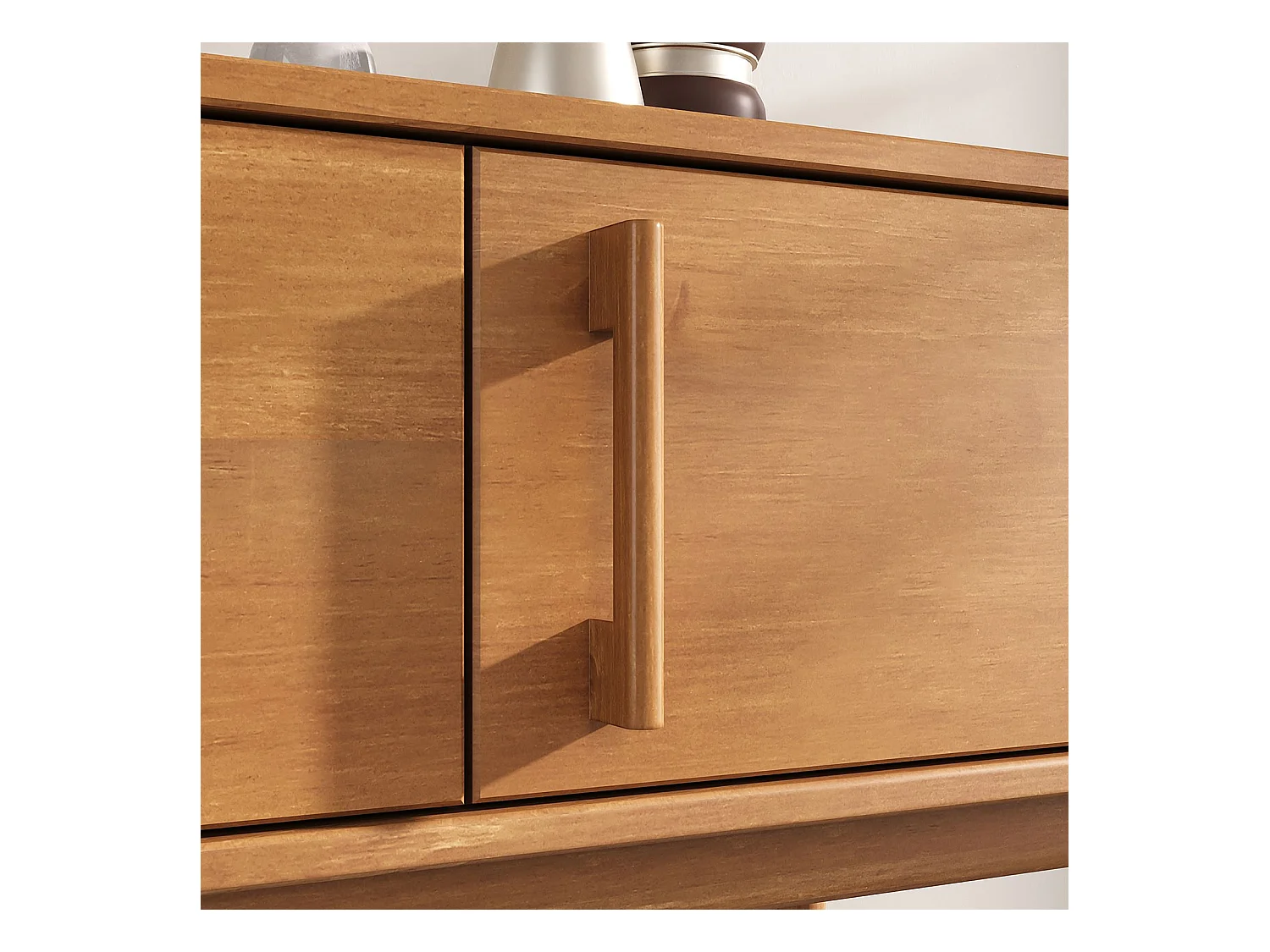 Meuble TV TECCA L 145 cm en Bois Massif Coloris Chêne avec 3 Portes, Pour Téléviseur jusqu'à 65", Meuble Télé Salon