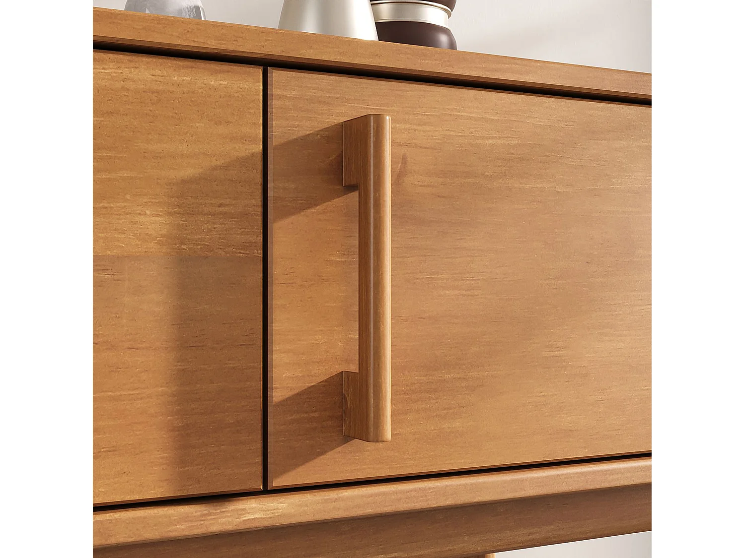 Meuble TV TECCA L 145 cm en Bois Massif Coloris Chêne avec 3 Portes, Pour Téléviseur jusqu'à 65", Meuble Télé Salon