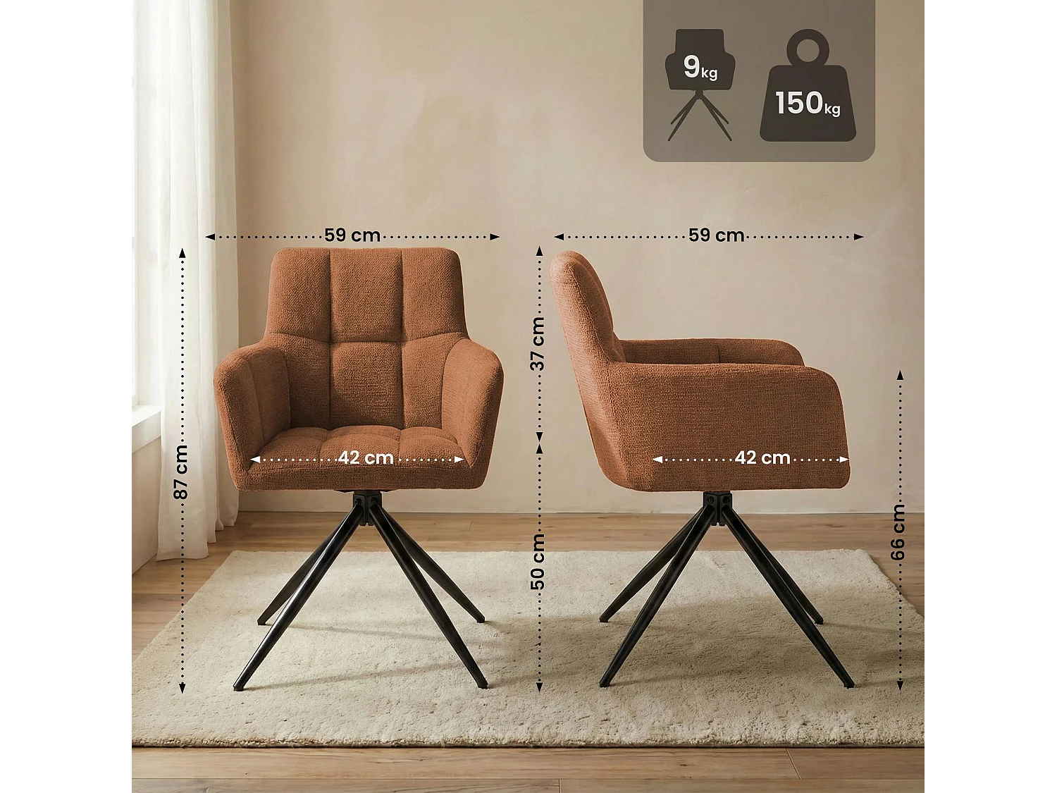 Lot de 2  chaises avec accoudoirs - Tissu - Orange - Jonah