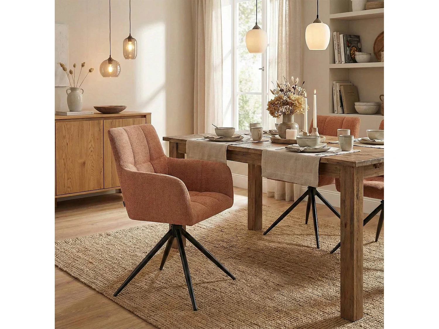 Lot de 2  chaises avec accoudoirs - Tissu - Orange - Jonah