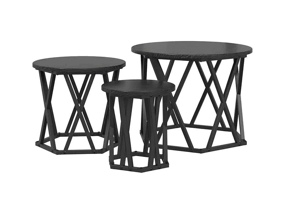 Table d'appoint empilable 3 pièces Chêne noir 53 x 53 x 40 cm