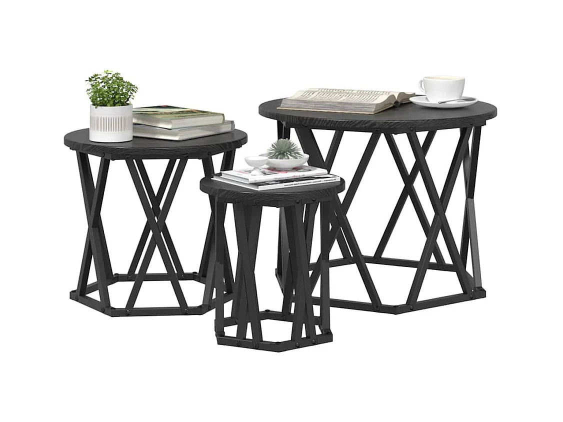 Table d'appoint empilable 3 pièces Chêne noir 53 x 53 x 40 cm