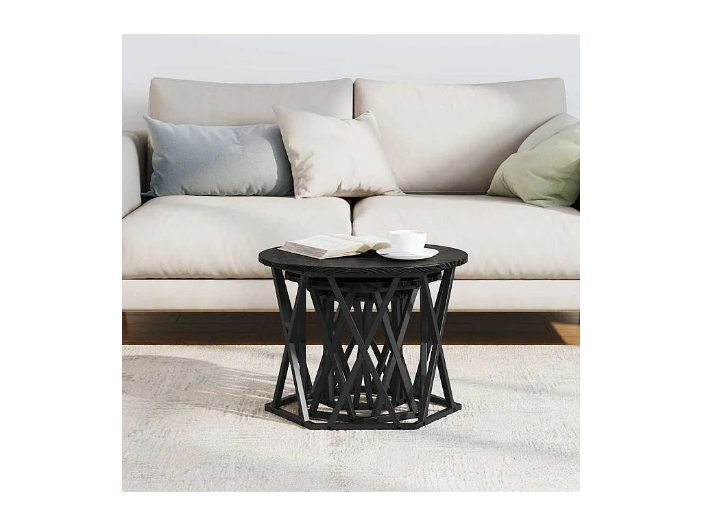 Table d'appoint empilable 3 pièces Chêne noir 53 x 53 x 40 cm