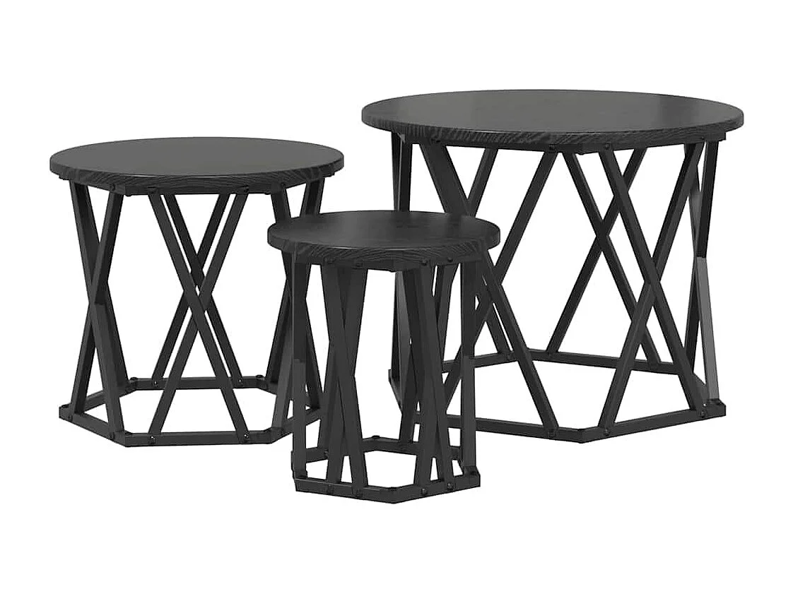 Table d'appoint empilable 3 pièces Chêne noir 53 x 53 x 40 cm