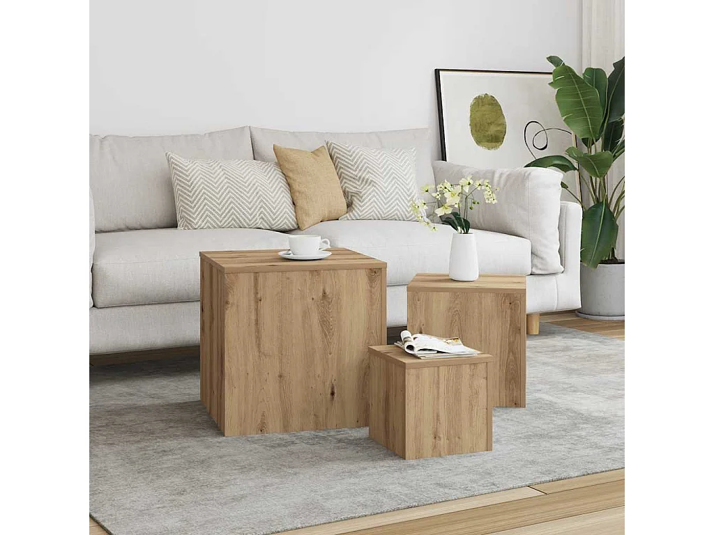 Tables d'appoint 3 pièces vieux bois bois d'ingénierie