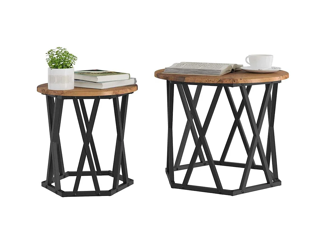 Table d'appoint 2 pièces Bois de récupération 50 x 50 x 40 cm