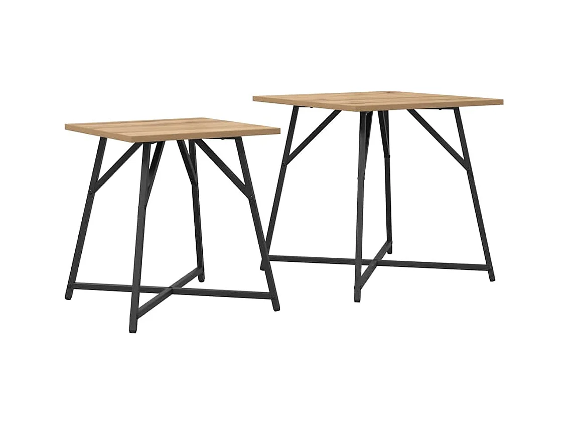 Ensemble de tables d'appoint 2 pièces Chêne artisanal et noir