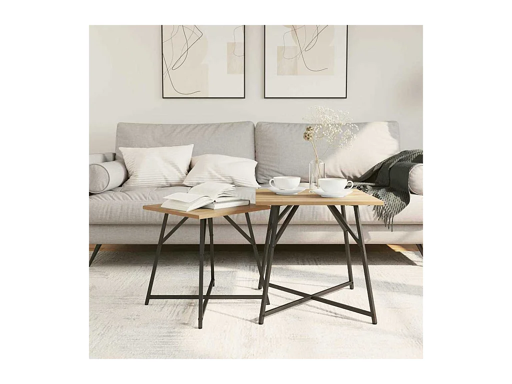 Ensemble de tables d'appoint 2 pièces Chêne artisanal et noir