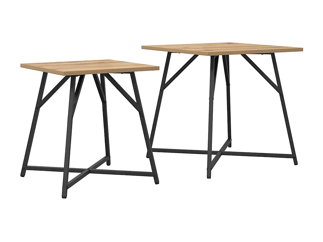 Ensemble de tables d'appoint 2 pièces Chêne artisanal et noir