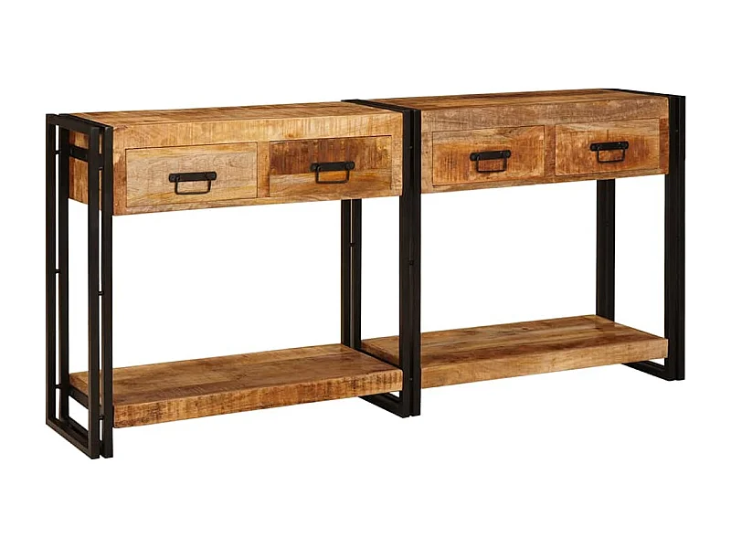 Tables d'appoint avec tiroir 2 pièces Marron Bois de Mangue Massif