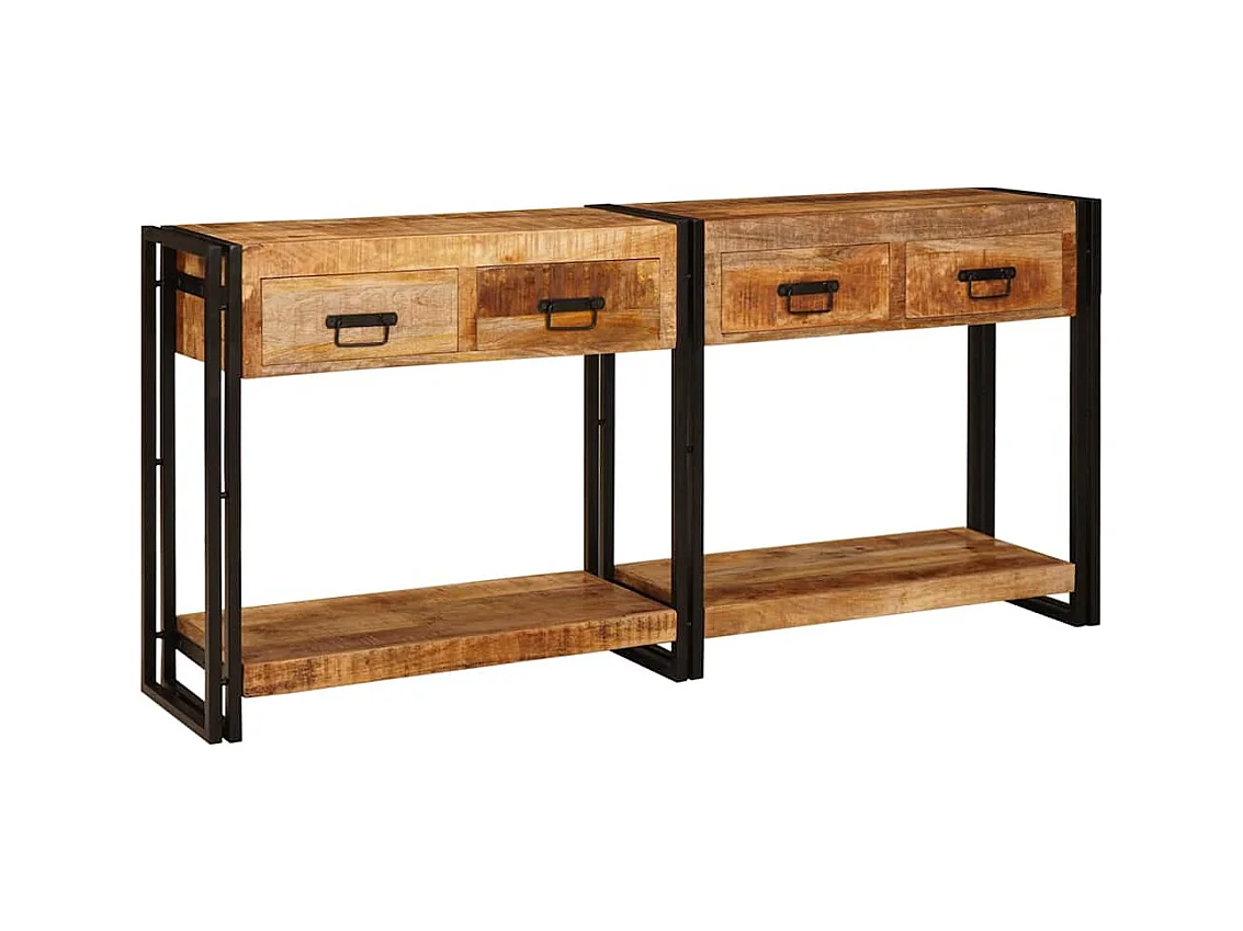 Tables d'appoint avec tiroir 2 pièces Marron Bois de Mangue Massif