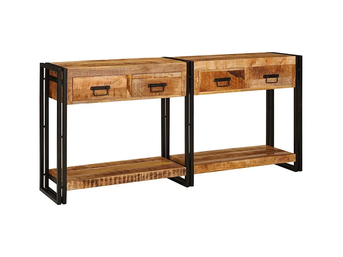 Tables d'appoint avec tiroir 2 pièces Marron Bois de Mangue Massif