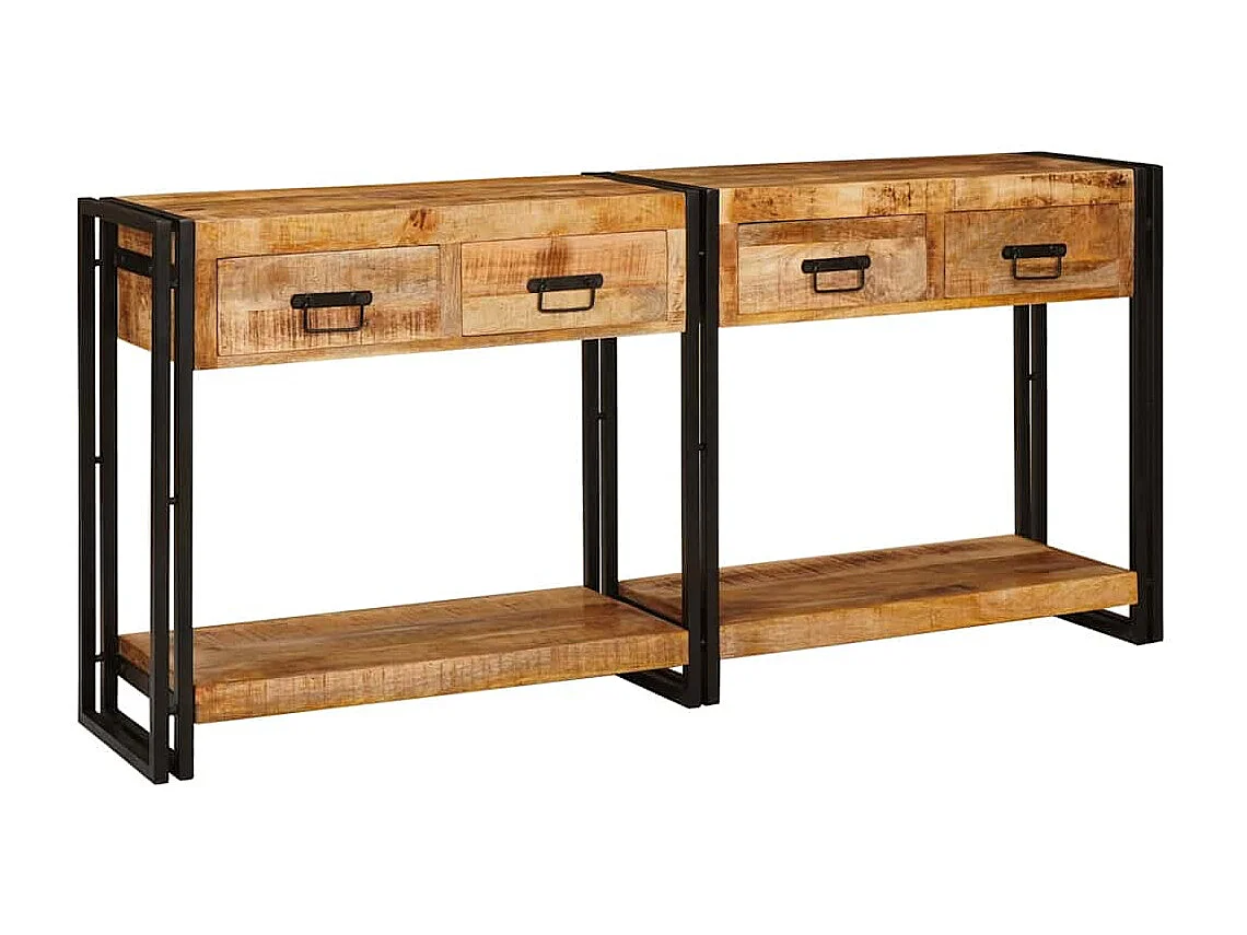 Tables d'appoint avec tiroir 2 pièces Marron Bois de Mangue Massif