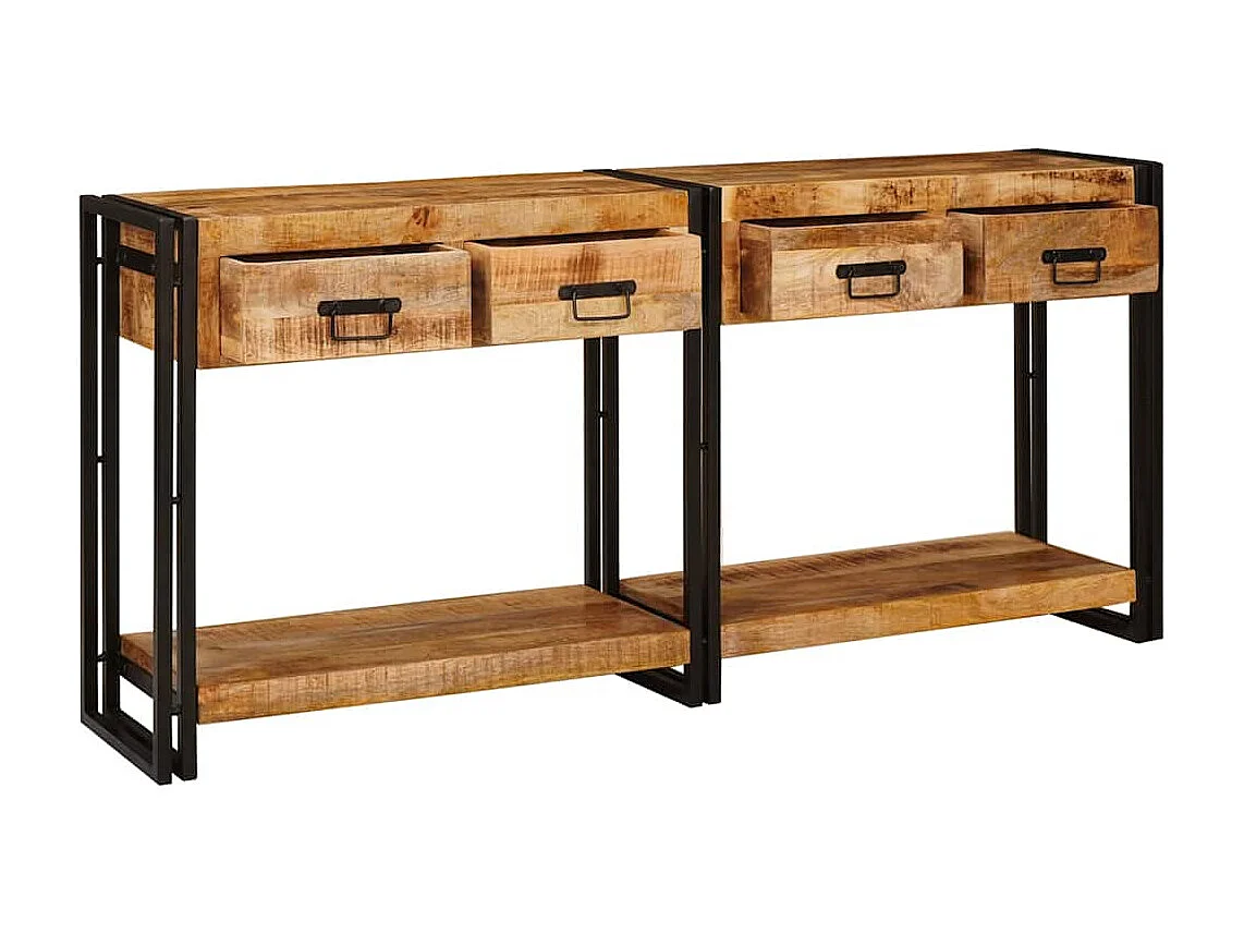 Mesas consola 2 peças Castanho Madeira de Manga Sólida