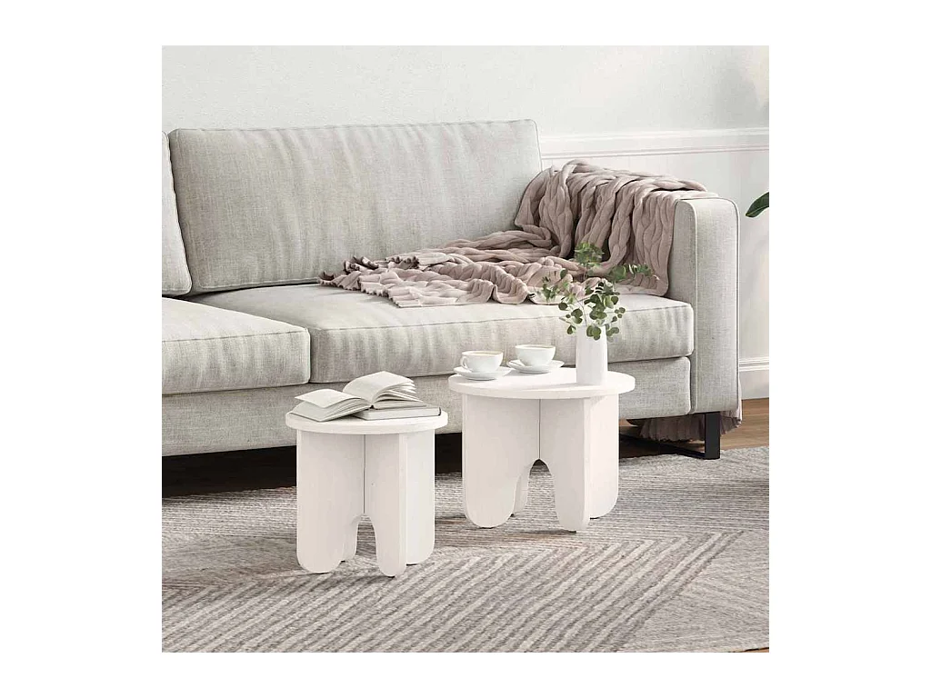 Table basse 2 pièces Blanc 39,5 x 39,5 x 30 cm Bois de pin massif
