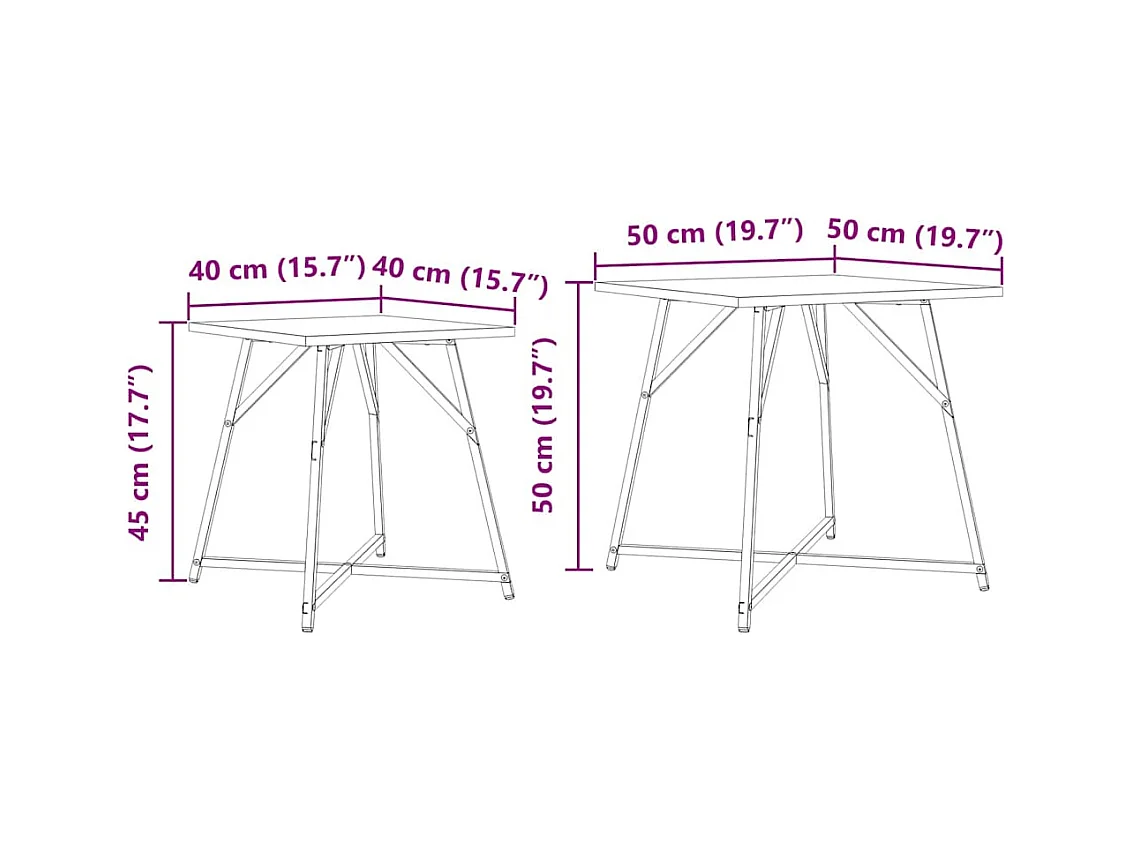 Ensemble de tables d'appoint 2 pièces Chêne noir 50 x 50 x 50 cm