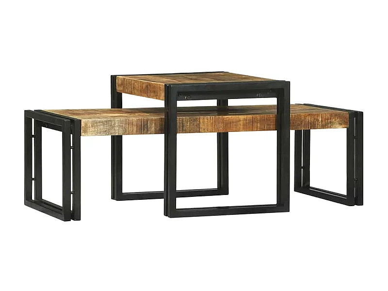 Table basse 2 pièces Marron bois de manguier massif