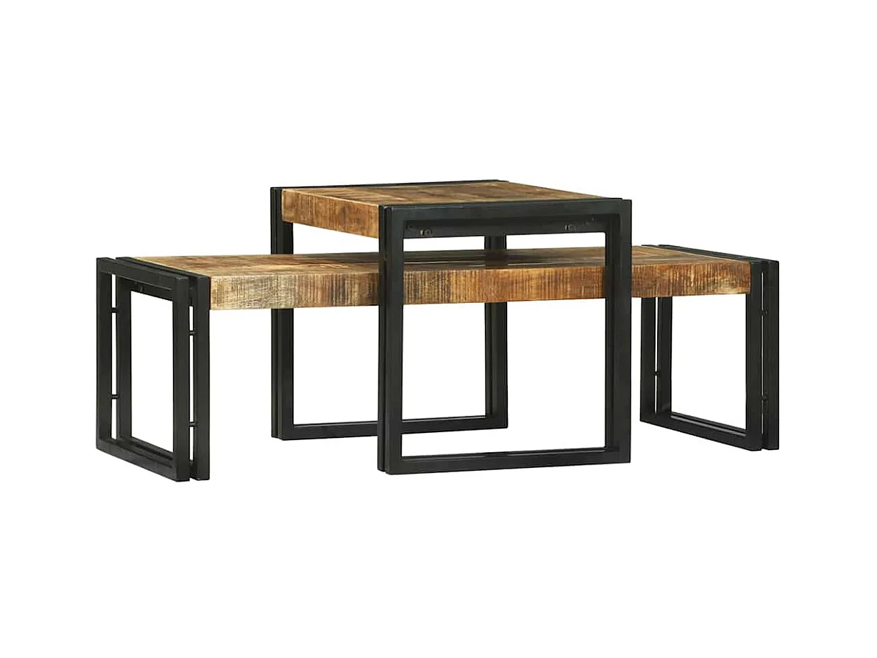 Table basse 2 pièces Marron bois de manguier massif