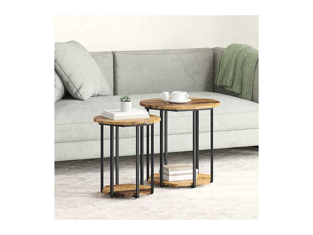 Ensemble de tables d'appoint 2 pièces Bois ancien et noir