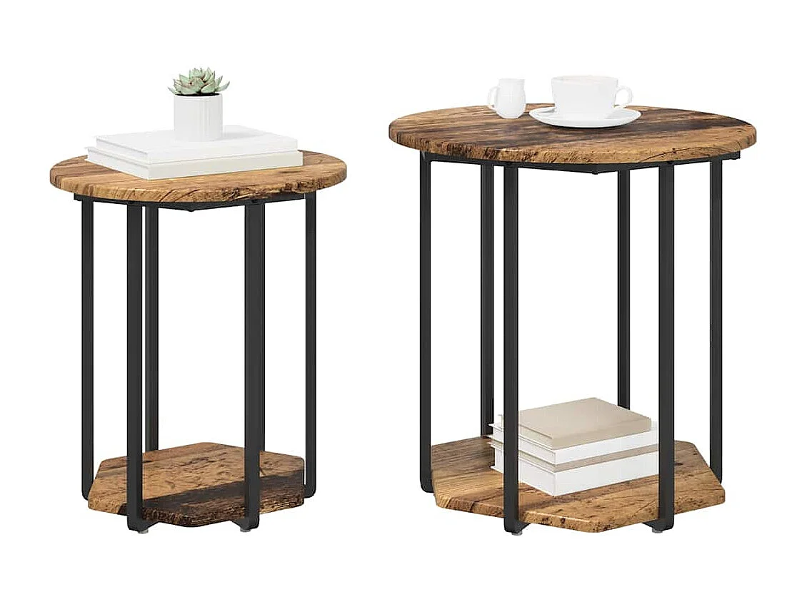 Ensemble de tables d'appoint 2 pièces Bois ancien et noir