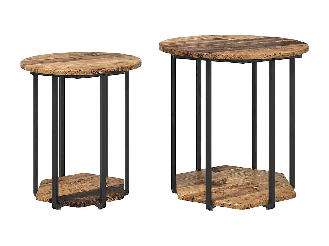 Bijzettafelset 2 pcs Oud hout en Zwart 50 x 50 x 50.5 cm