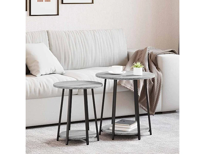 Ensemble de tables d'appoint 2 pièces Gris sonoma et Noir