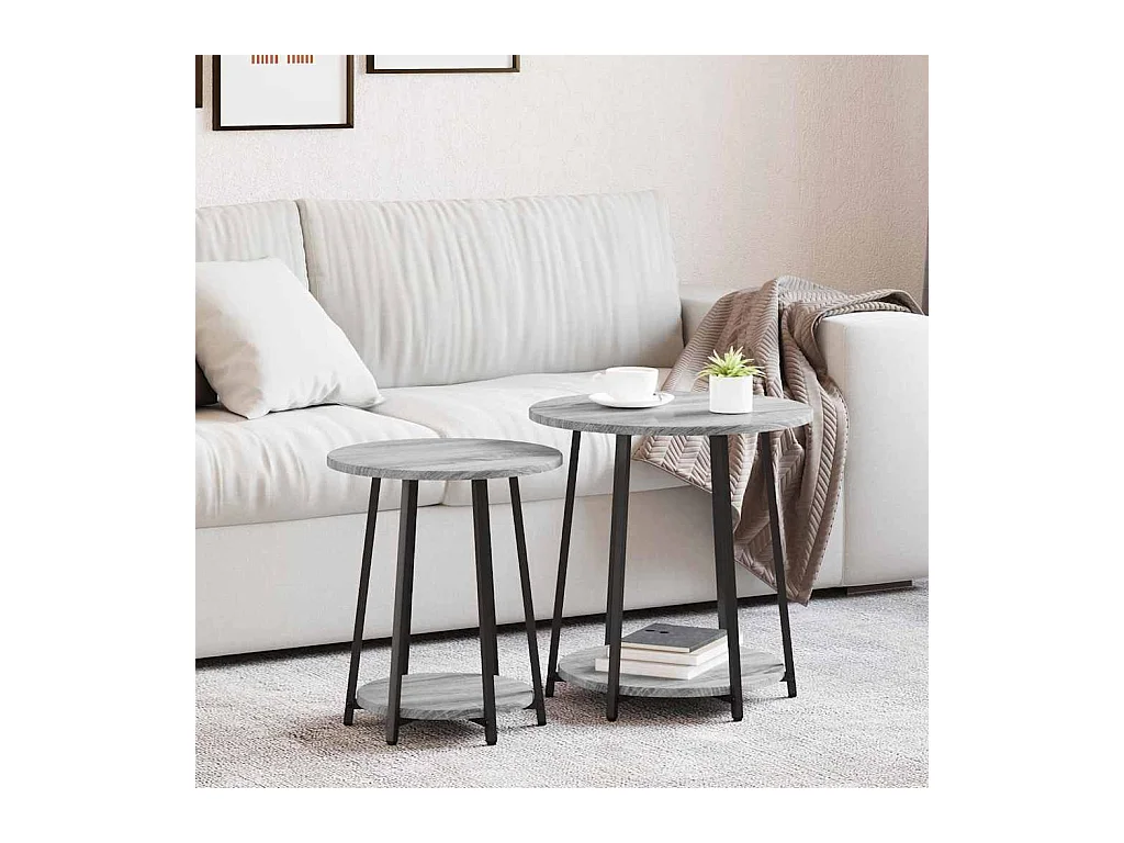 Ensemble de tables d'appoint 2 pièces Gris sonoma et Noir