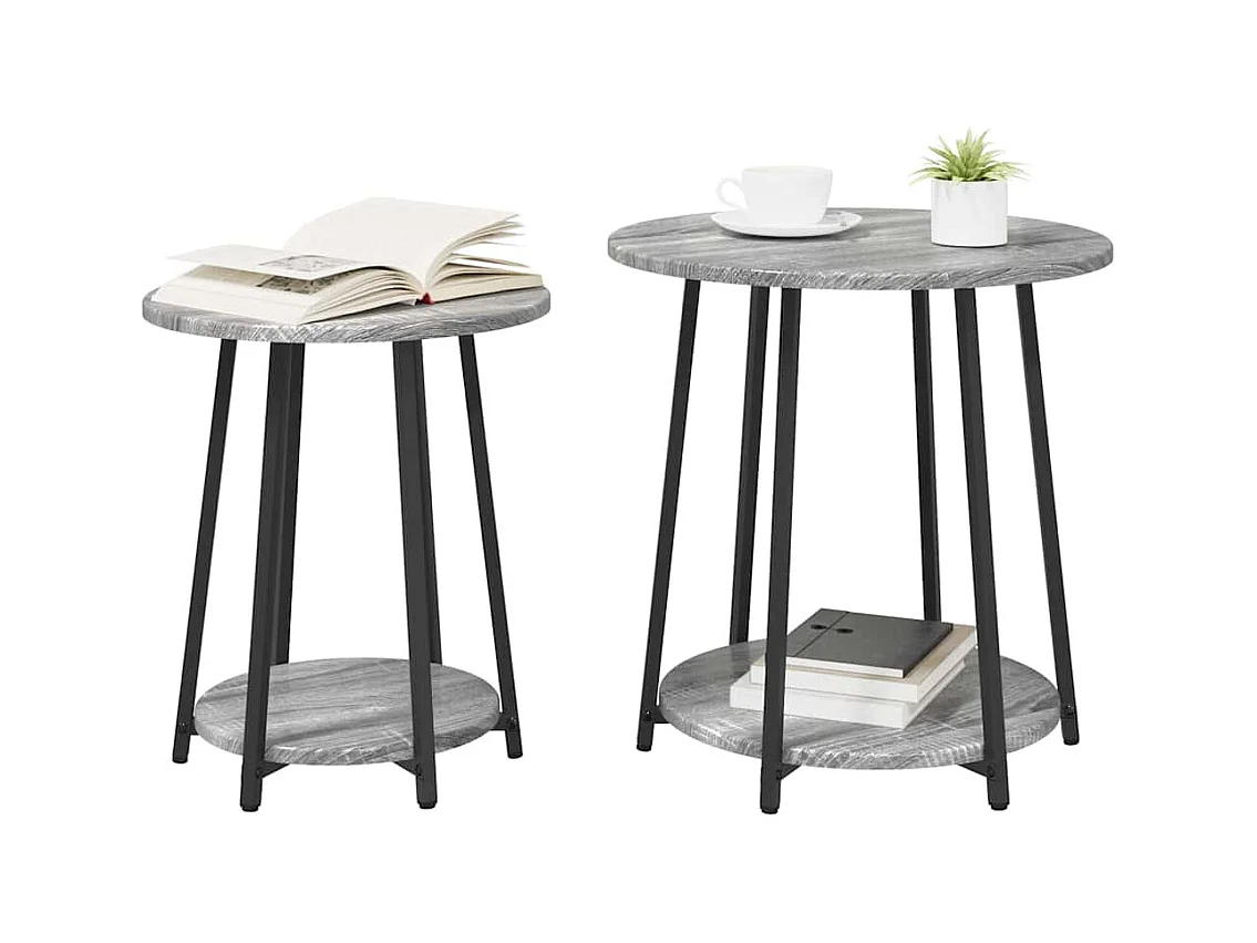 Ensemble de tables d'appoint 2 pièces Gris sonoma et Noir