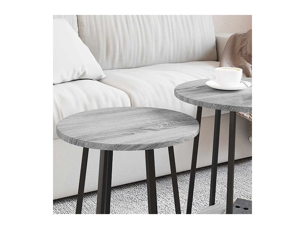 Ensemble de tables d'appoint 2 pièces Gris sonoma et Noir