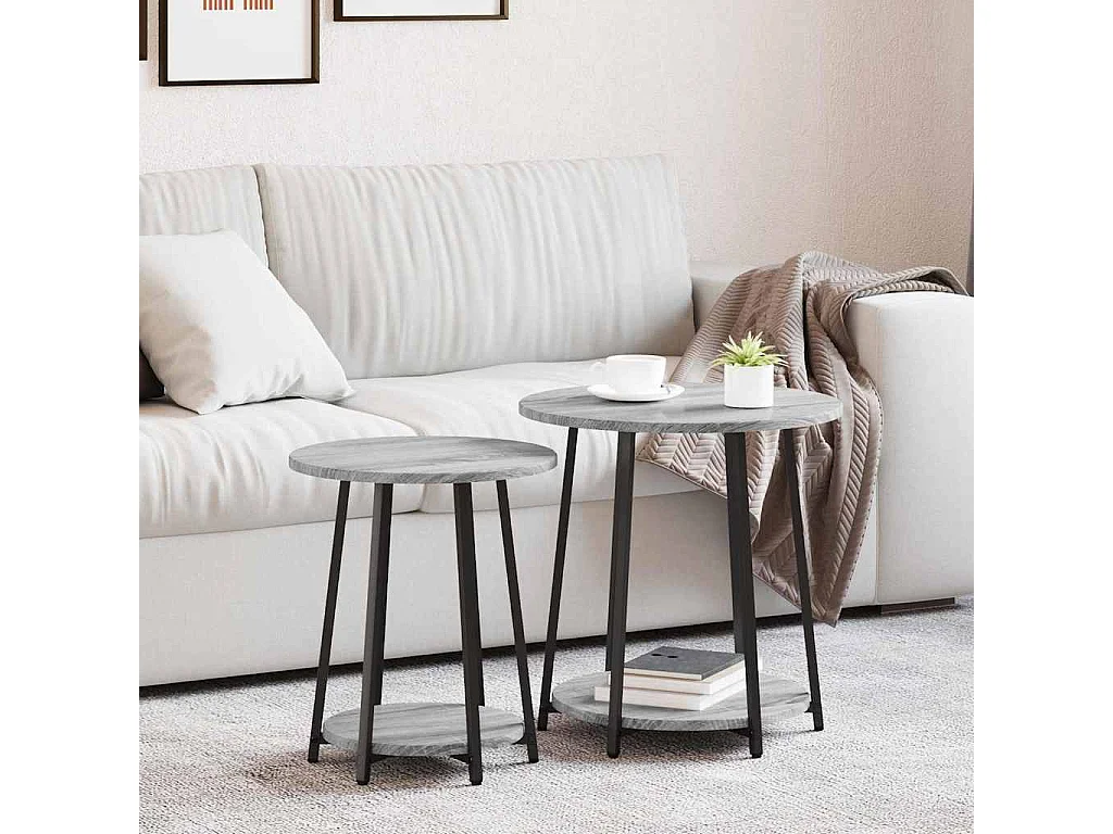 Ensemble de tables d'appoint 2 pièces Gris sonoma et Noir