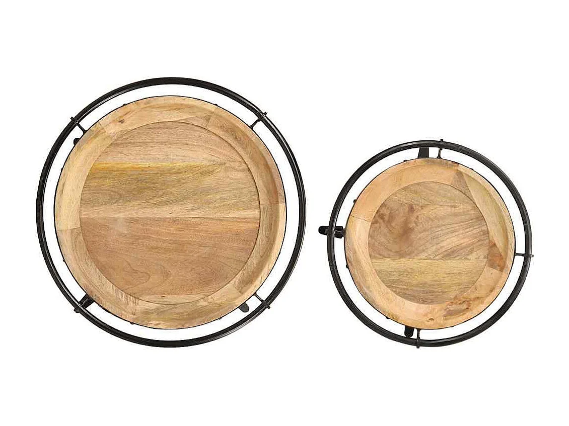 2 peças Conjunto de mesa de apoio madeira de mangueira maciça