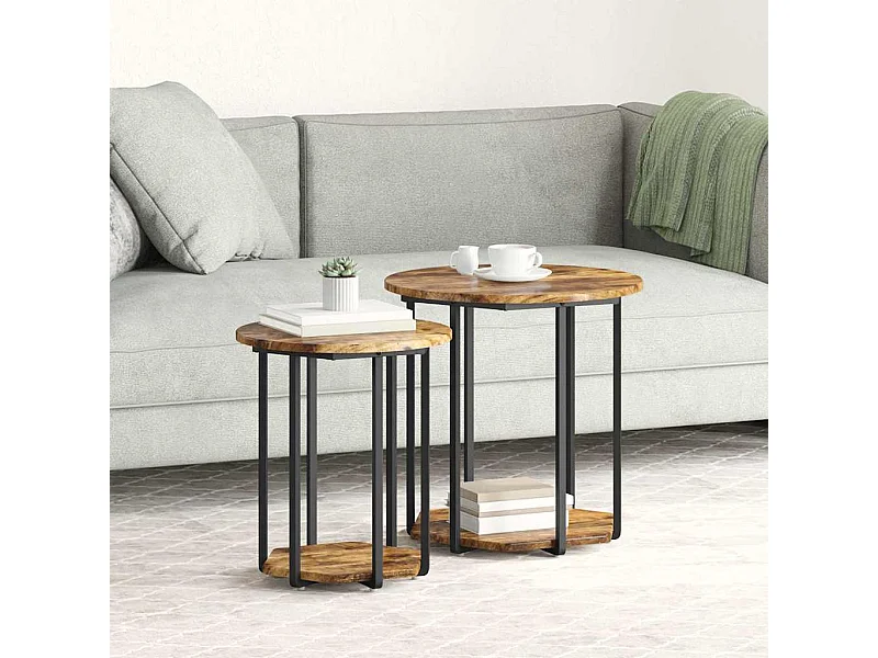 Ensemble de tables d'appoint 2 pièces Chêne fumé et noir