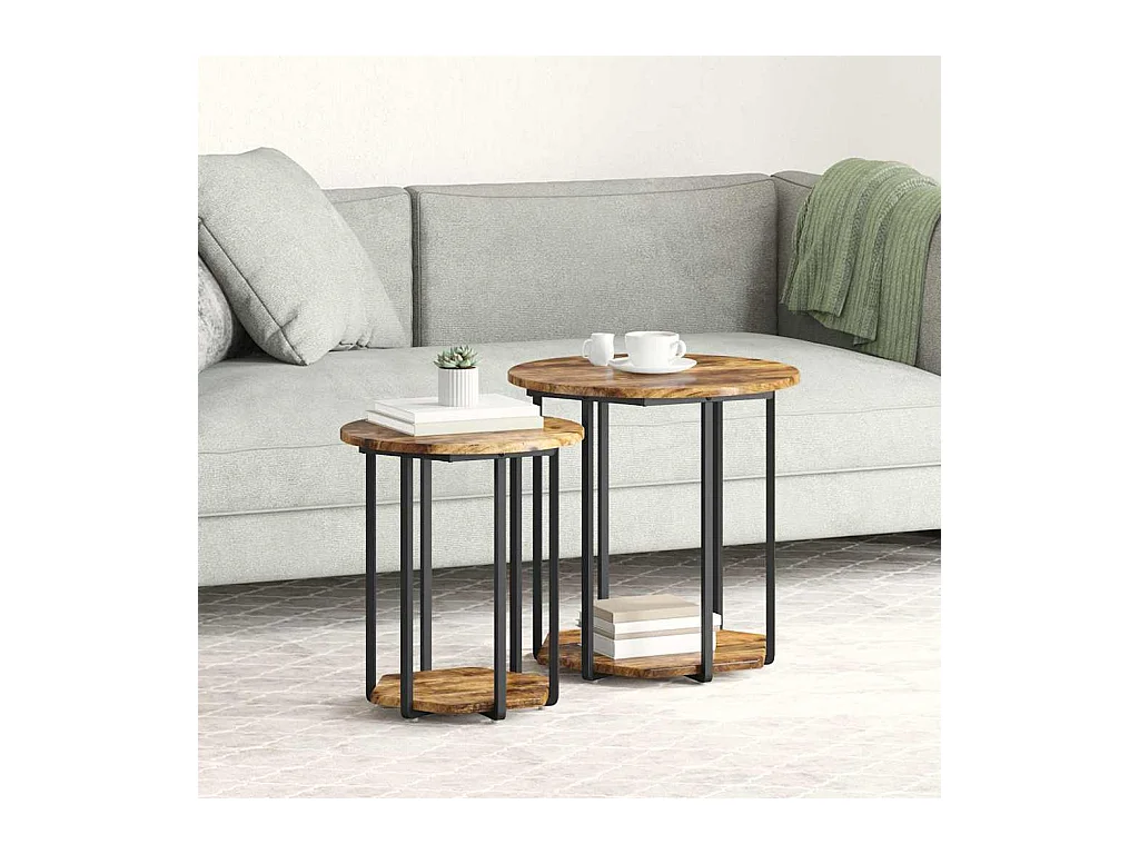 Ensemble de tables d'appoint 2 pièces Chêne fumé et noir