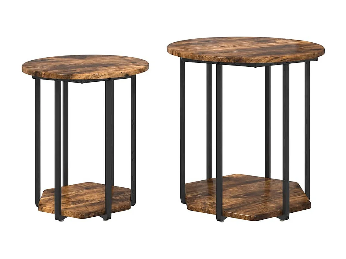 Ensemble de tables d'appoint 2 pièces Chêne fumé et noir