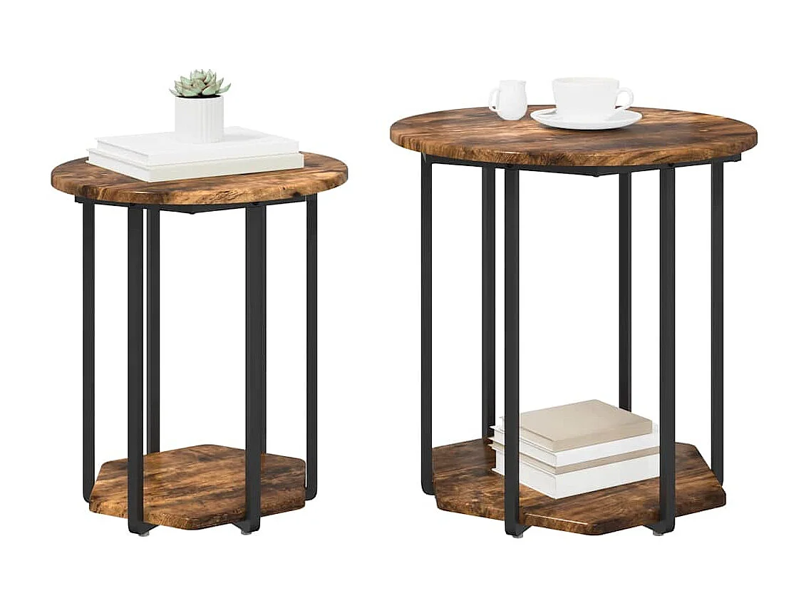 Ensemble de tables d'appoint 2 pièces Chêne fumé et noir