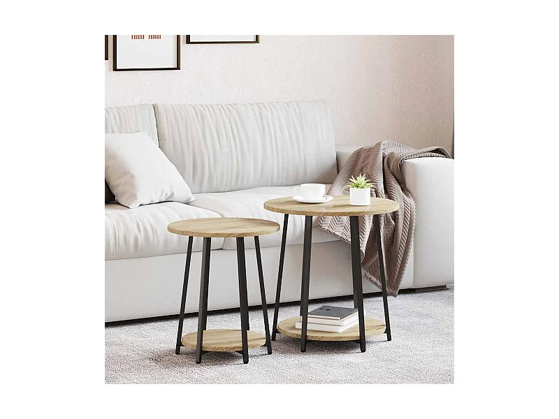 Ensemble de tables d'appoint 2 pièces Chêne Sonoma et noir