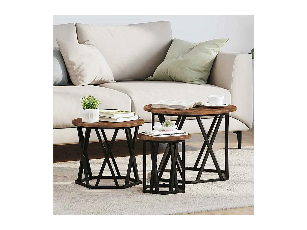 Mesa Lateral Nido 3 piezas Roble ahumado 53 x 53 x 40 cm