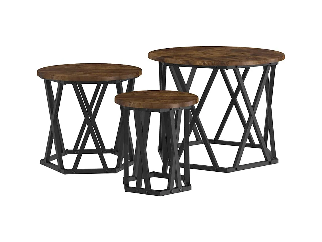 Mesa Lateral Nido 3 piezas Roble ahumado 53 x 53 x 40 cm