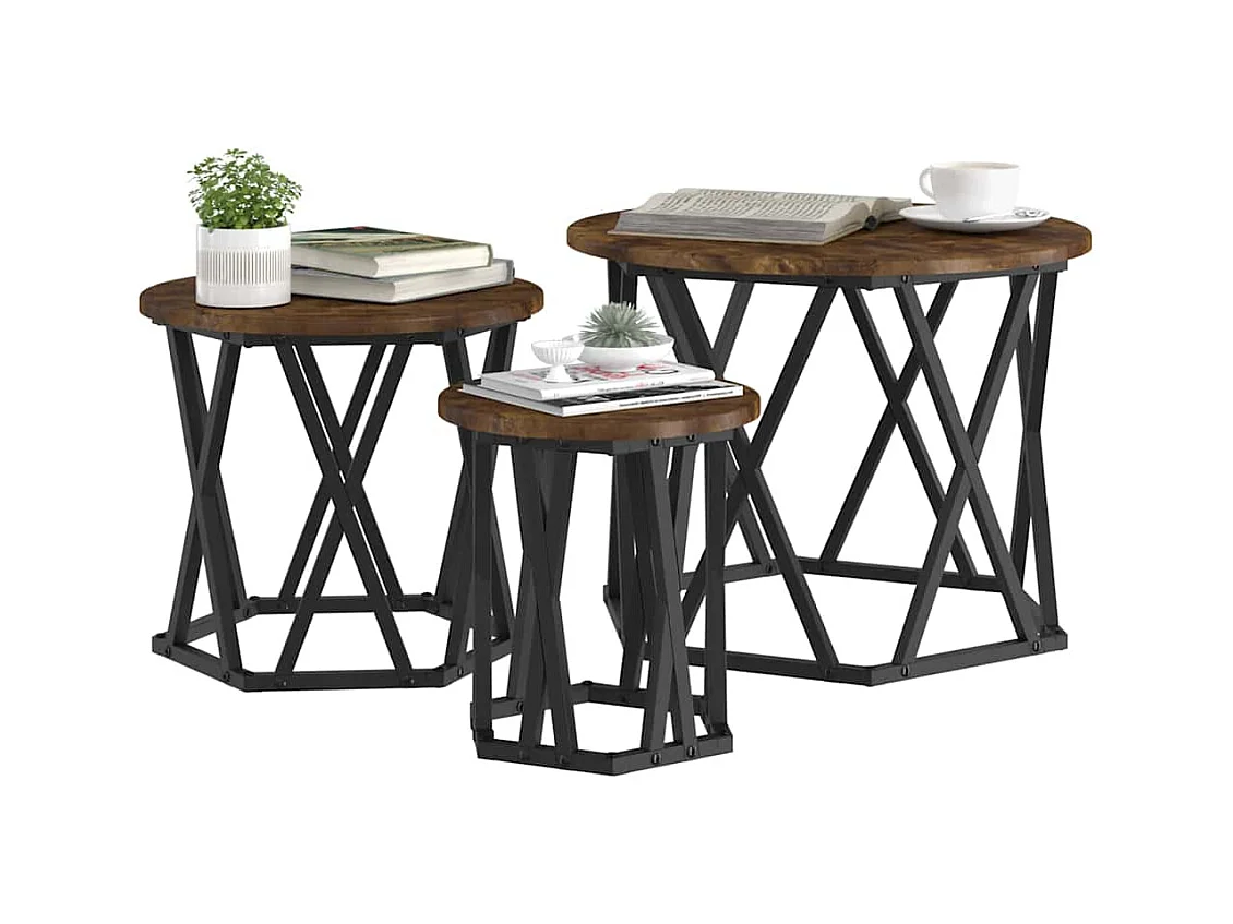 Mesa Lateral Nido 3 piezas Roble ahumado 53 x 53 x 40 cm