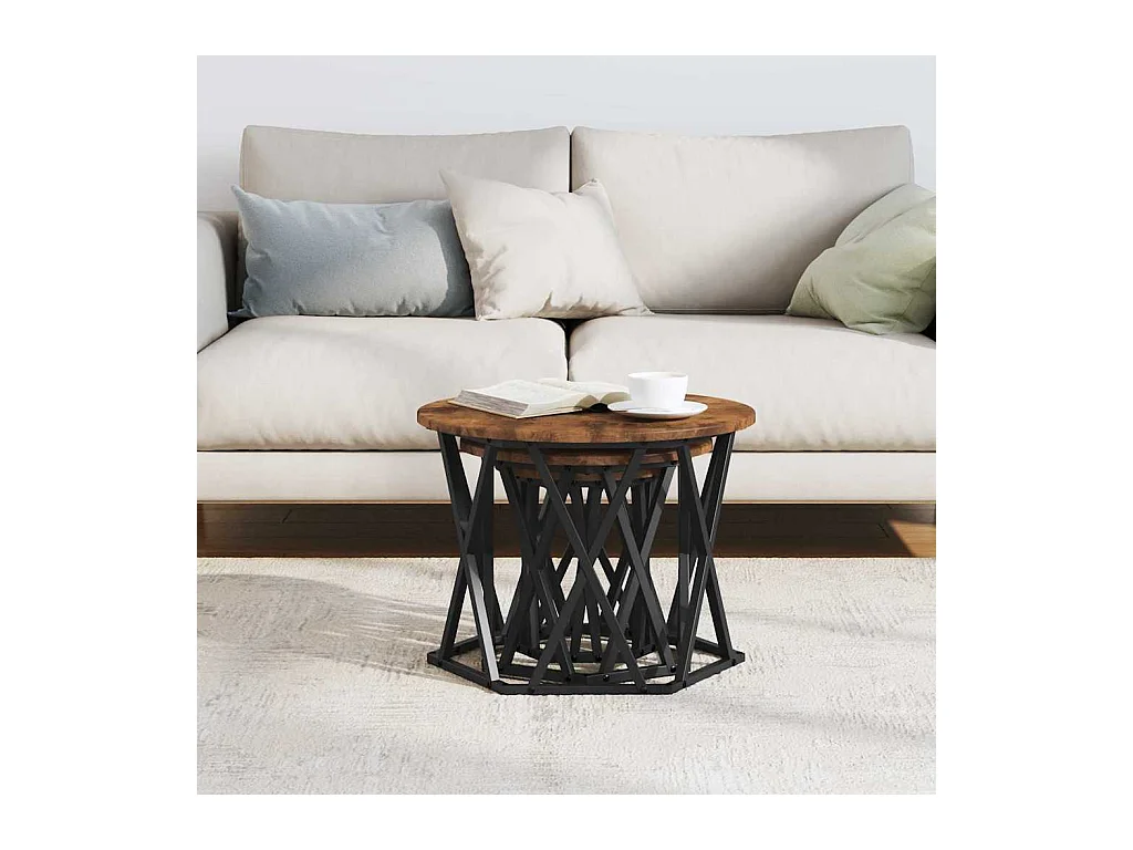 Mesa Lateral Nido 3 piezas Roble ahumado 53 x 53 x 40 cm